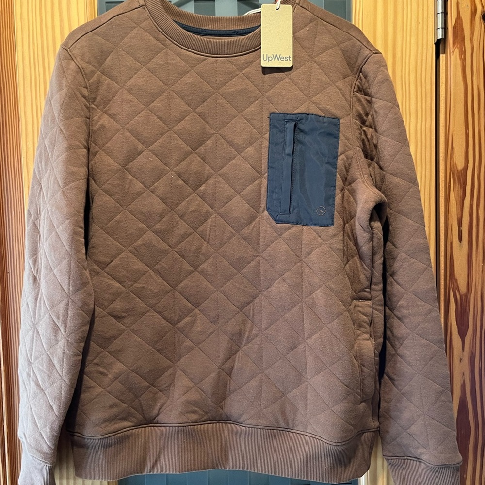 UpWest Quilted Crewneck Sweater with Navy Accent